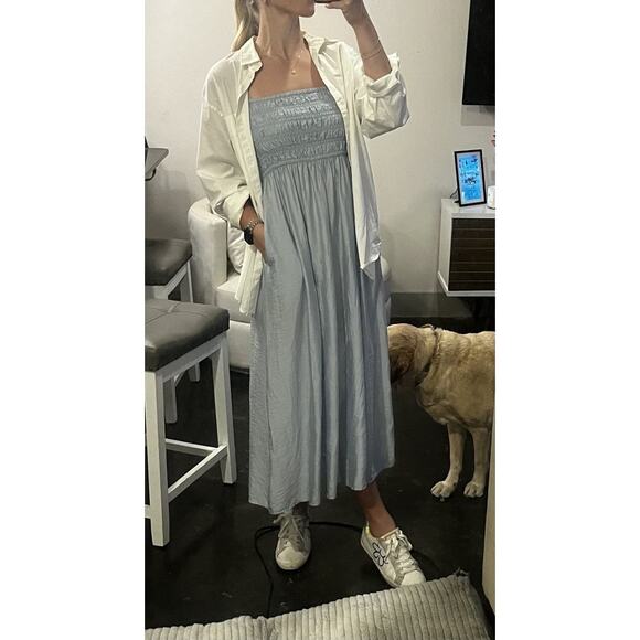 MADEWELL Blue Square Neckline Smocked Theo Sleeveless A-Line Midi Dress Size XS - Picture 9 of 11